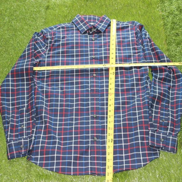 Old Navy Men's Small Slim Fit Dress Shirt - Blue Plaid - Picture 3 of 12